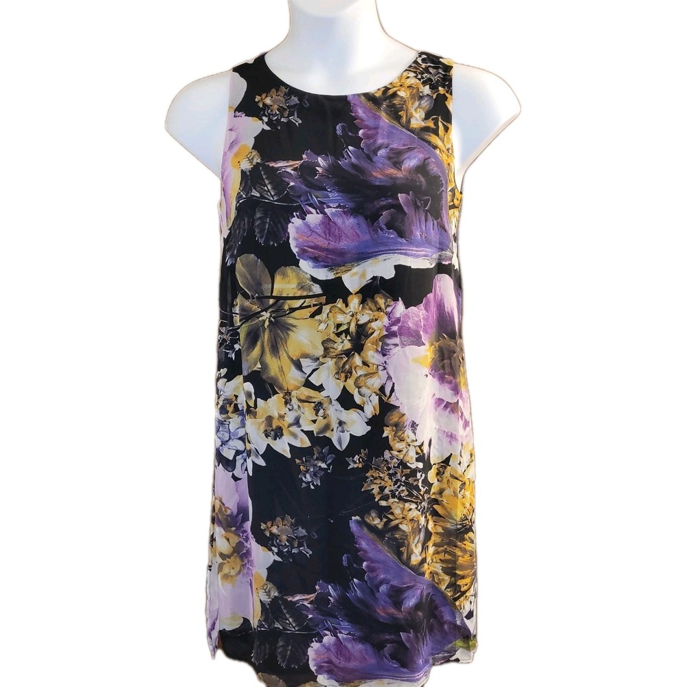 Ronni Nicole Womens A-Line Dress Size 6 Black Purple Zip Floral Lined NWT Spring